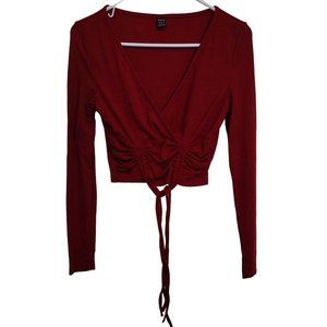 Shein Women's Size Small Red Long Sleeve Gathered Waist Crop Top